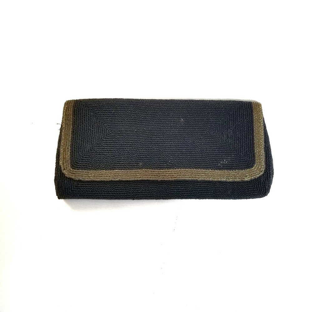 Vintage Walborg Black Gold Beaded Clutch Purse Evening Bag Formal Cocktail